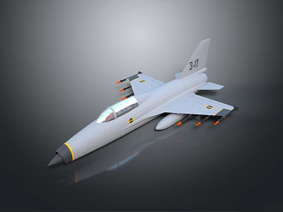 Detailed Gray Fighter Jet Model With 370 Marking Cockpit And Missile Attachments 3d model