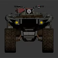 Rugged Off Road Terrain Suitable For Camouflage ATV With Large Tires And Red Storage Box