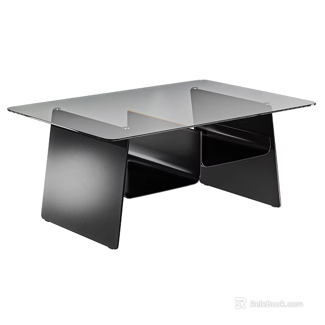 Modern Desk With Transparent Glass Top And Black Metal Support Legs 3d model 