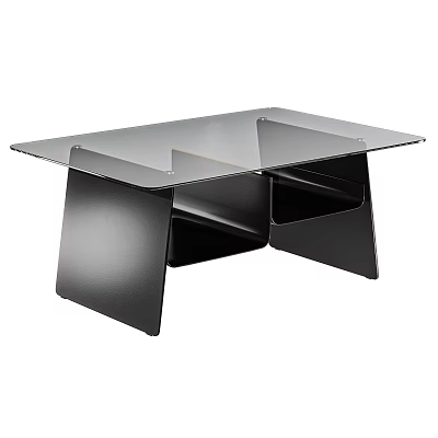 Modern Desk With Transparent Glass Top And Black Metal Support Legs 3d model