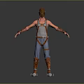 Game Movie Character With Red Hair Sleeveless Top Blue Overalls Brown Straps And Metal Boots