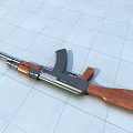 Military Rifles With Brown Wooden Stock And Camouflage Pattern On Tiled Floor