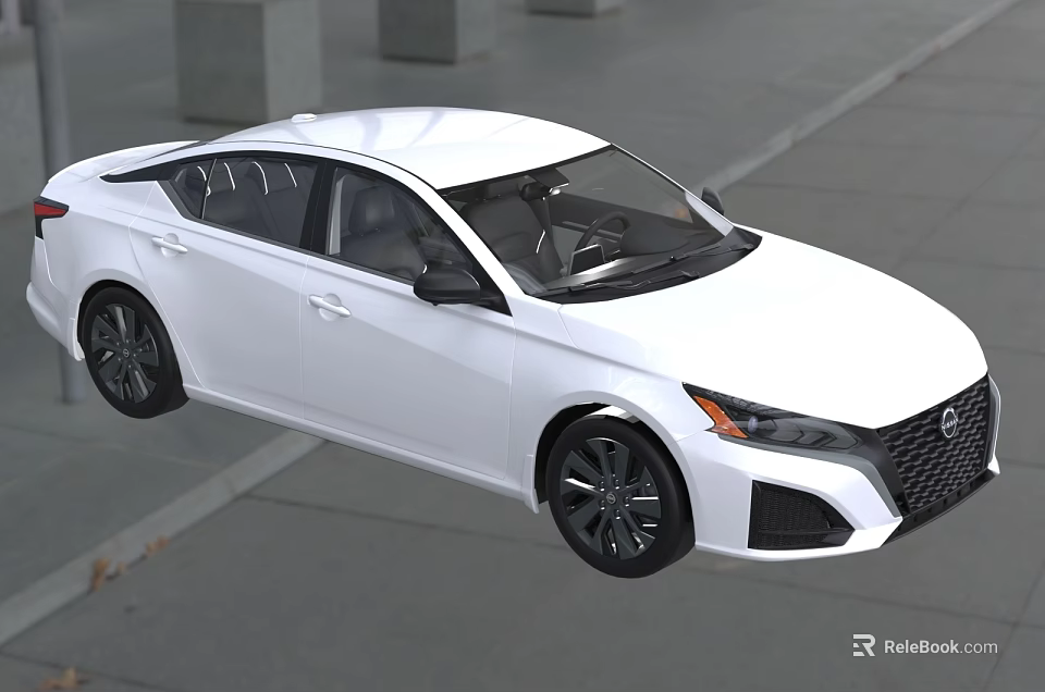 Modern White Sedan With Sleek Design Black Wheels And Front Grille On Urban Road 3d model 