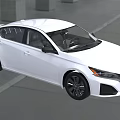Modern White Sedan With Sleek Design Black Wheels And Front Grille On Urban Road