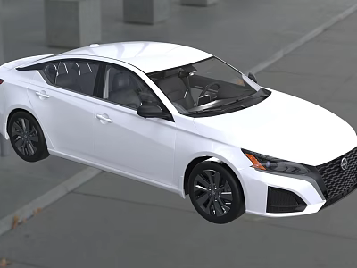 Modern White Sedan With Sleek Design Black Wheels And Front Grille On Urban Road 3d model