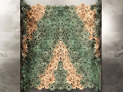 Patterned Living Plant Wall With Green And Gold Plants For Modern Interior Decor 3d model