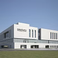 Modern Cultural Center Building With White Facade Large Glass Windows And Open Lawn