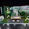 Chinese Style Photo Check In Spot With Bamboo Structure Lanterns And Green Plants