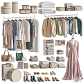 Stylish Clothes Wardrobe Display With Hanging Dresses Folded Coats Handbags And Shoes