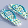 Casual Summer Flip Flops With Colorful Striped Design And Light Blue Straps