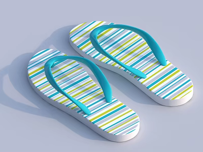 Casual Summer Flip Flops With Colorful Striped Design And Light Blue Straps 3d model