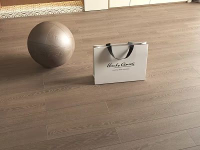 Elegant Wooden Flooring With Silver Metallic Ball And Vince Camuto White Shopping Bag 3d model
