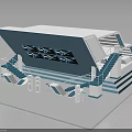 Modern Blue And White Exhibition Stand With Staircases Steps Railings And Panels