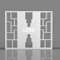 Modern White Display Cabinet Shelf With Central LOGO And Grid Design Reflective Surface