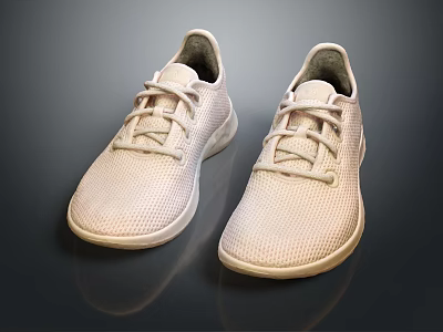 White Mesh Casual Lace Up Shoes With Breathable Design And Comfortable Lightweight Sole 3d model