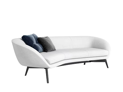 Modern White Sofa With Navy And Gray Pillows And Black Metal Legs 3d model