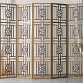 Five Panel Wooden Room Divider With Geometric Patterns For Interior Decor 3d model