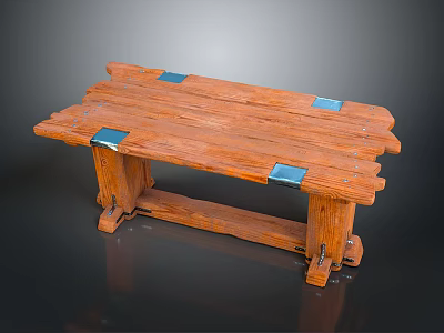 Simple Rustic Wooden Bench With Planks And Metal Connectors Design Structure 3d model