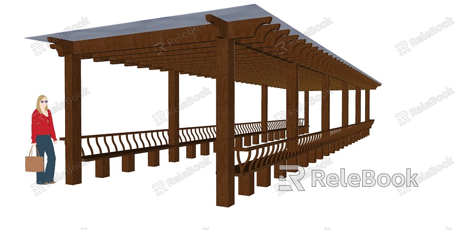 Chinese Style Corridor Frame Traditional Wooden Corridor Frame model