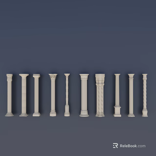 Various Architectural Columns With Different Classical Styles And Decorative Patterns 3d model 