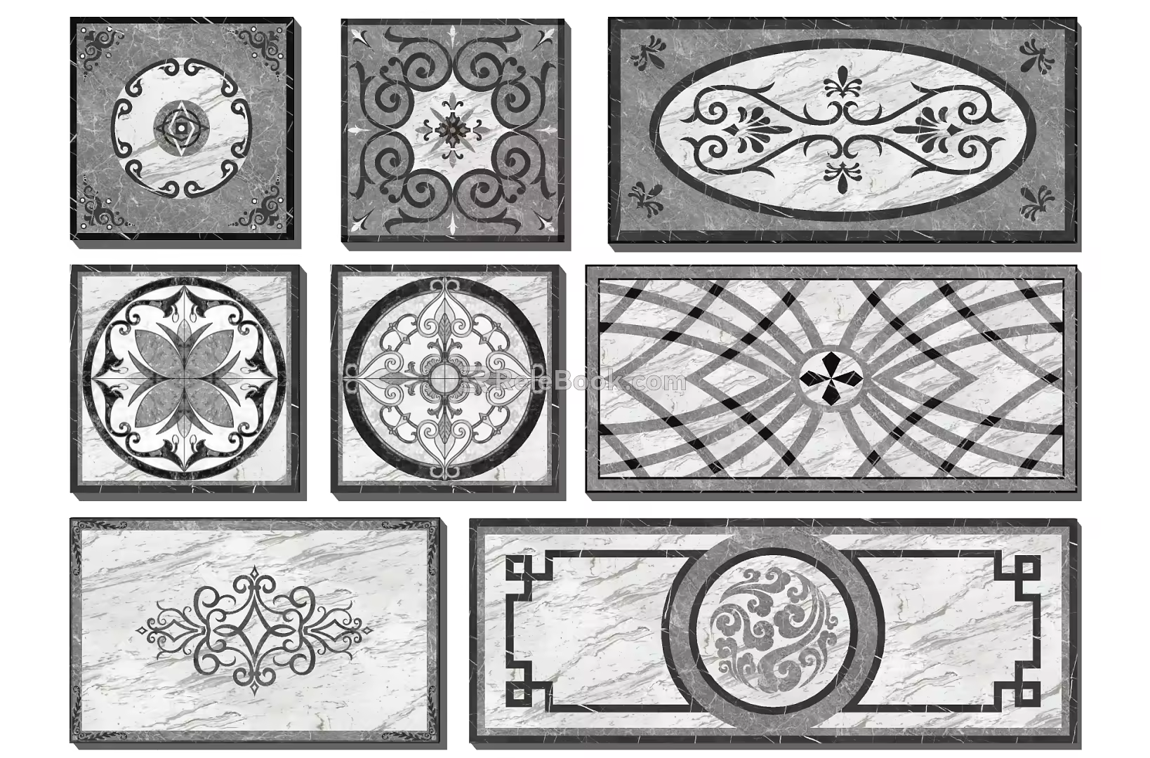 Simple European floor tile ground stone mosaic tile combination 3d model