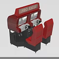 Two Player Pro Racing Arcade Game Machine with Red Seats and Steering Wheels 3d model