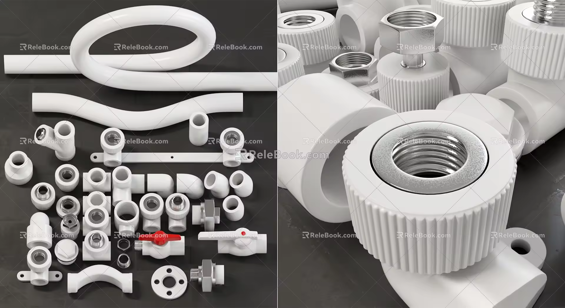 Modern pipeline three-way ball valve water pipeline hardware combination water supply and drainage pipeline elbow joint combination 3d model