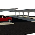 Solar Panel Covered Carport Structure For Parking With Red Car And Trees 3d model