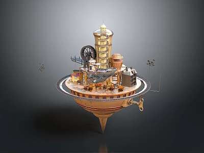 Intricate Steampunk Mechanical Structure With Tower Gears Platform Spiked Base And Ornate Details 3d model