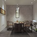 Traditional Teahouse Interior With Wooden Ceiling Tables Chairs And Tea Sets On Shelves