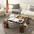 Modern Living Room Interior With White Sofa Armchairs Wooden Coffee Table And Windows