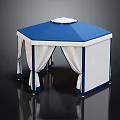 Hexagonal Garden Pavilion With Blue Top And White Curtains For Outdoor Use