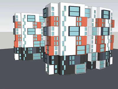 Two Modern Residential Buildings With Colorful Square Windows And White Exterior 3d model