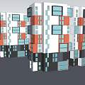 Two Modern Residential Buildings With Colorful Square Windows And White Exterior