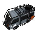 Gray Off Road Adventure Car with Roof Rack Orange Fuel Canister and Large Tires