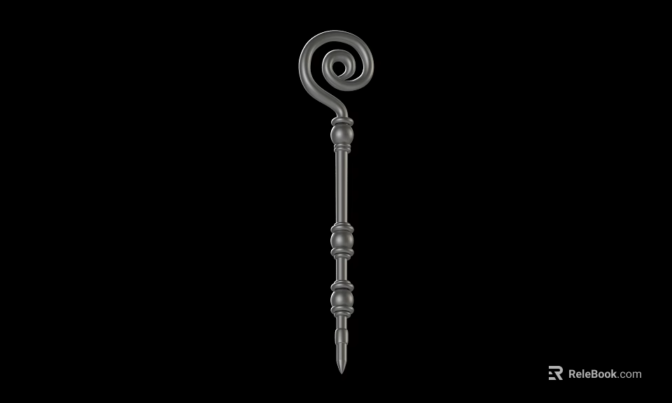 Ornate Ancient Metal Weapon With Spiral Handle Decorative Spheres And Pointed Tip 3d model 