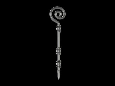 Ornate Ancient Metal Weapon With Spiral Handle Decorative Spheres And Pointed Tip 3d model