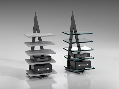 Modern Geometric Shelving Unit With Glass Shelves And Black Metal Frame Design 3d model