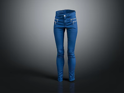 Blue Slim Fit Pants With White Stitching Detail For Fashionable Look 3d model