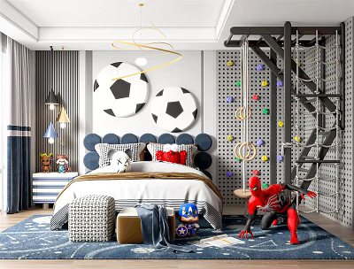 Modern Children's Room Boy's Room Climbing Room Hole Board Wall Children's Ladder Children's Room Decoration Spider-Man Football Room 3d model