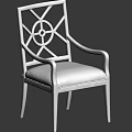Modern Leisure Chair With White Frame Geometric Backrest And Patterned Fabric Seat