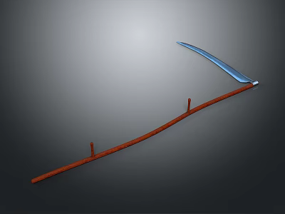 Practical Long Handle Tool Equipment With Red Shaft And Blue Curved Blade 3d model
