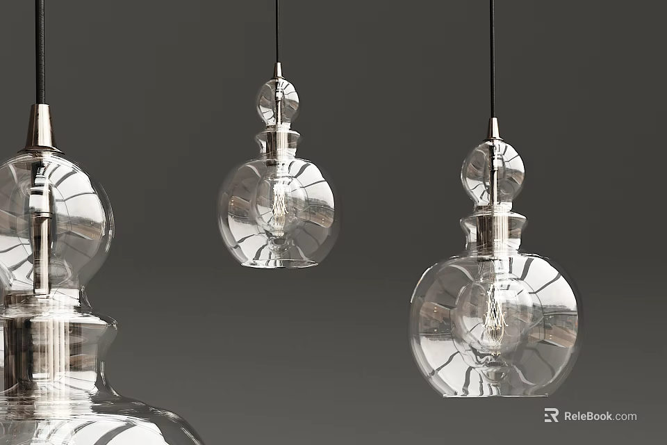 Transparent Glass Bottle Shaped Pendant Lights With Clear Design And Light Bulbs 3d model 