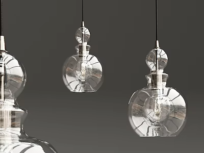 Transparent Glass Bottle Shaped Pendant Lights With Clear Design And Light Bulbs 3d model