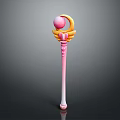 Magic Wand Featuring Pink Spherical Top Yellow Wing Decorations and Gradient Pink White Handle 3d model