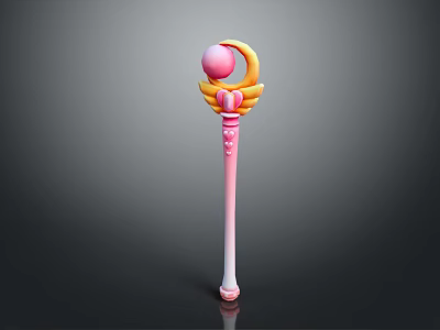 Magic Wand Featuring Pink Spherical Top Yellow Wing Decorations and Gradient Pink White Handle 3d model