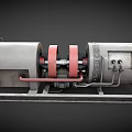 Industrial Machinery With Large Drums Red Components Pipes And Control Panel
