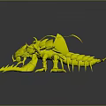 Blue Fantasy Creature With Red Streamers Horns Sharp Claws Pink And Yellow Accents