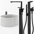 Modern White Marble Bathtub Design With Black Shower Fixtures And Sleek Interior