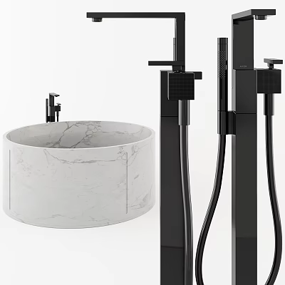 Modern White Marble Bathtub Design With Black Shower Fixtures And Sleek Interior 3d model